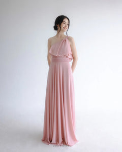 One-shoulder prom pink dresses are modern and glamorous for girls and bridesmaids - D1876 - POXI