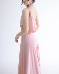 One-shoulder prom pink dresses are modern and glamorous for girls and bridesmaids - D1876 - POXI