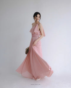 One-shoulder prom pink dresses are modern and glamorous for girls and bridesmaids - D1876 - POXI