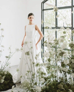 Princess wedding gowns with boat neck and detachable bow belt - D1717 - POXI