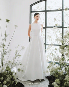 Princess wedding gowns with boat neck and detachable bow belt - D1717 - POXI