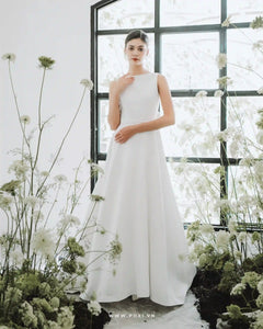 Princess wedding gowns with boat neck and detachable bow belt - D1717 - POXI